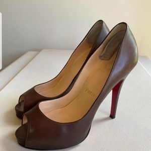 Authentic Christian Louboutin brown peep-toe heels